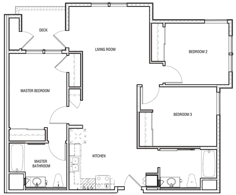 Floor plan for 3 beds, 2 baths, 1226 sqft